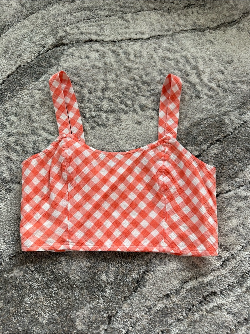 Aerie Gingham Cropped Tank Top - Coral White